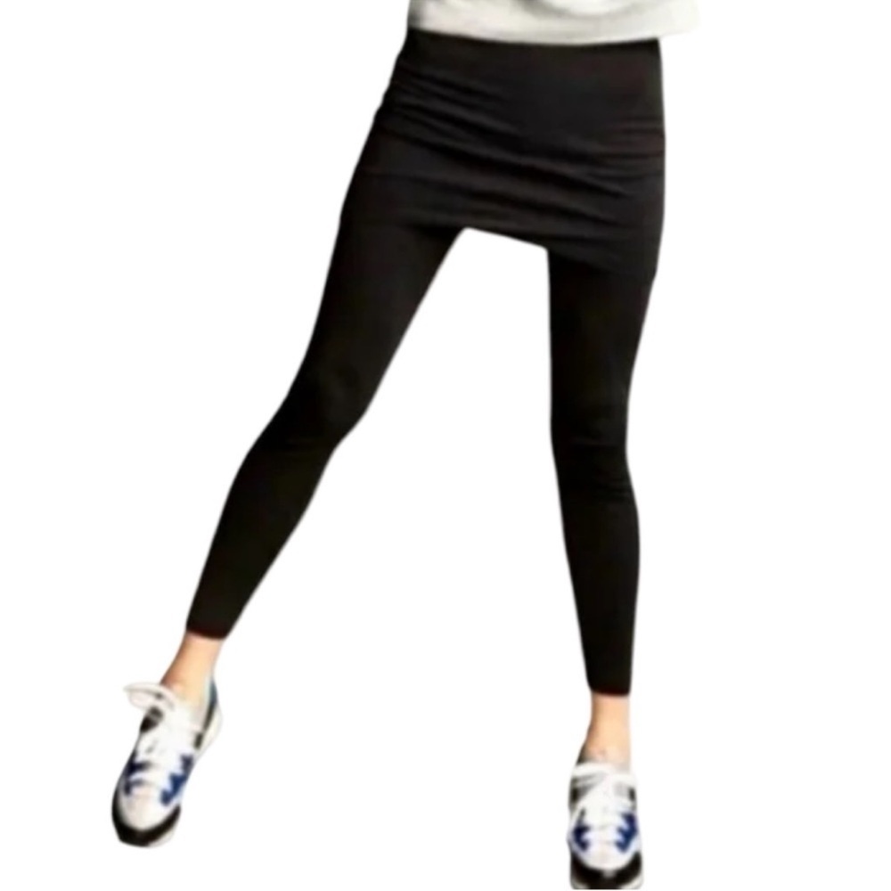 CAbi Black Ruched Mock wrap Skirt Leggings Combo Pickleball activewear Sz Small